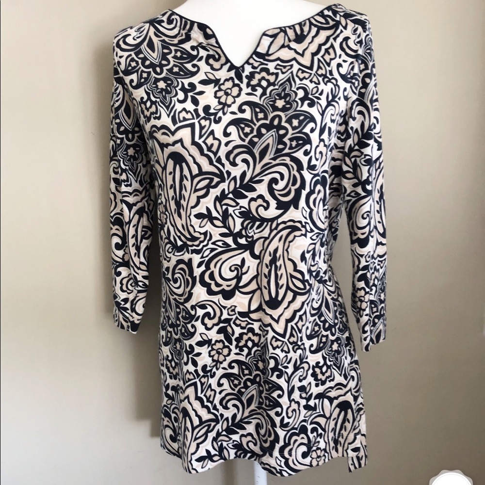 LANDS’ END Cotton Knit Paisley/Flowered Tunic Top